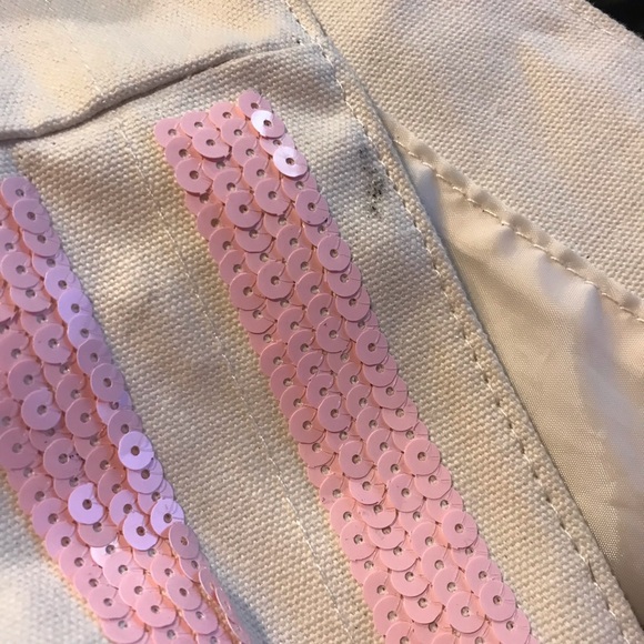 Victoria's Secret Pink & White Sequin Tote Bag 2016 Sparkly Bling Glam EUC Vacay - Picture 13 of 14